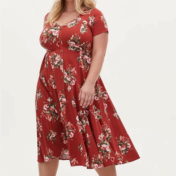 torrid Dresses & Skirts - New Torrid Red Terracotta Floral Challis Button Midi Dress